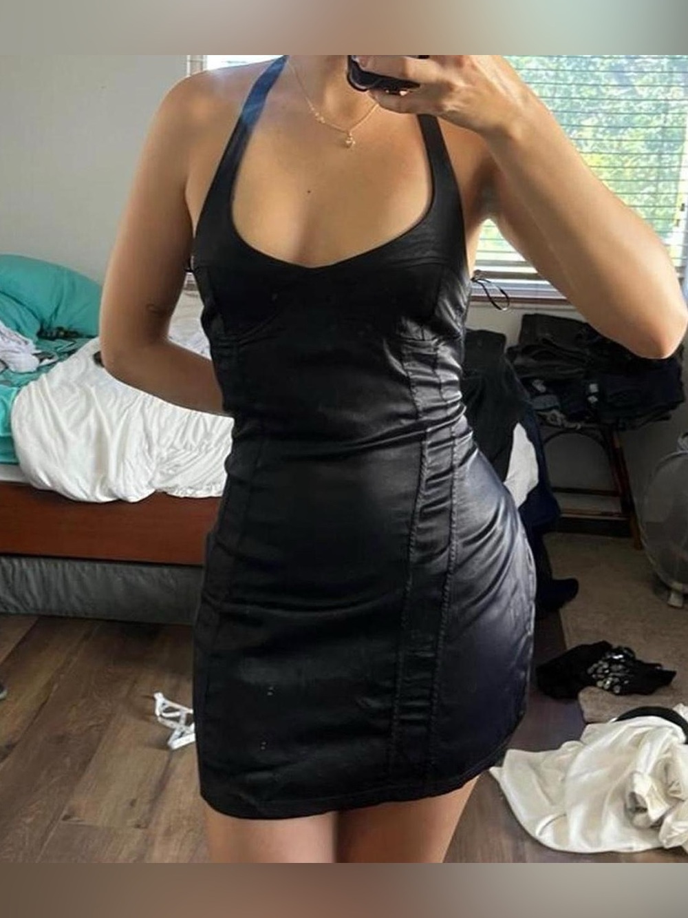 Zara black satin halter neck mini dress
